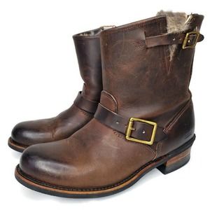 FRYE X COACH Women’s Size 8 Brown Leather Fur Lined Moto Short Boots RARE